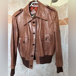 Vintage Brown Leather Bomber Jacket